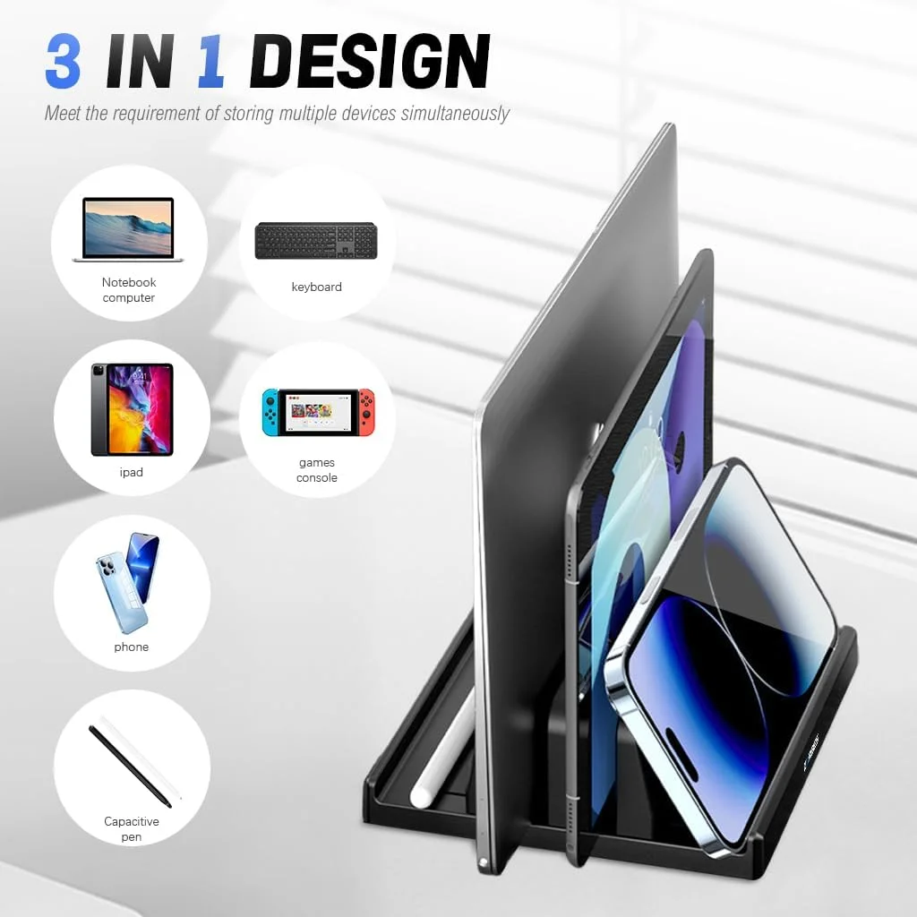 پایه لپ‌تاپ HASTHIP® برای آیپد، مک‌بوک | پایه مانیتور تاشو با کیفیت با قابلیت تنظیم ارتفاع، طراحی دارای تهویه | مقاوم، قابل حمل، روکش چوبی | ایده آل برای خانه، بازی، دی‌جی، دفتر | مشکی