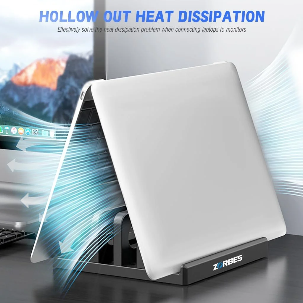 پایه لپ‌تاپ HASTHIP® برای آیپد، مک‌بوک | پایه مانیتور تاشو با کیفیت با قابلیت تنظیم ارتفاع، طراحی دارای تهویه | مقاوم، قابل حمل، روکش چوبی | ایده آل برای خانه، بازی، دی‌جی، دفتر | مشکی