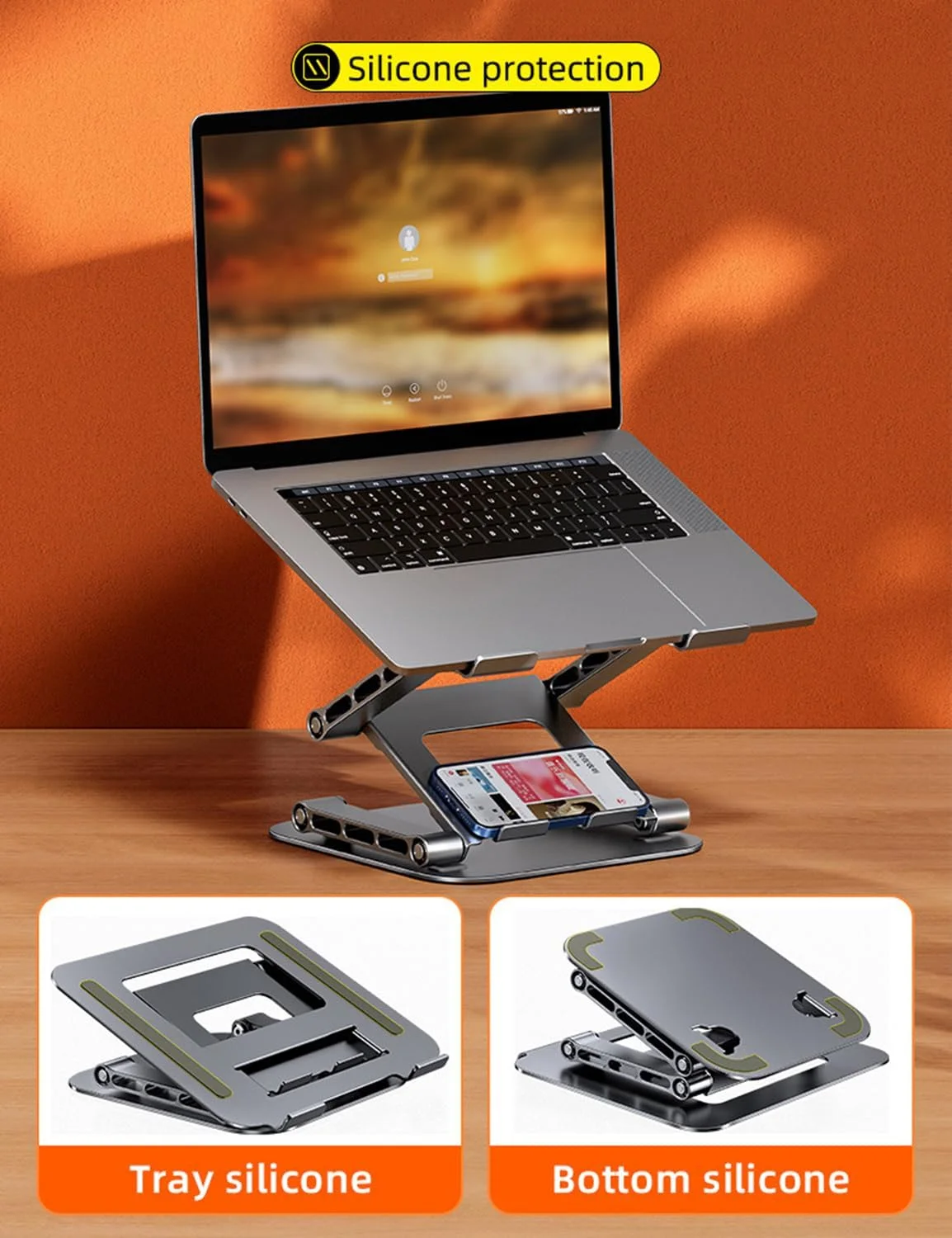 پایه لپ تاپ HAMACOUST، پایه لپ تاپ آلومینیومی برای میز، ارگونومیک برای نشستن/ایستادن، پایه تاشو لپ تاپ قابل تنظیم پایه لپ تاپ HAMACOUST، پایه لپ تاپ آلومینیومی برای میز، ارگونومیک برای نشستن/ایستادن، پایه تاشو لپ تاپ قابل تنظیم