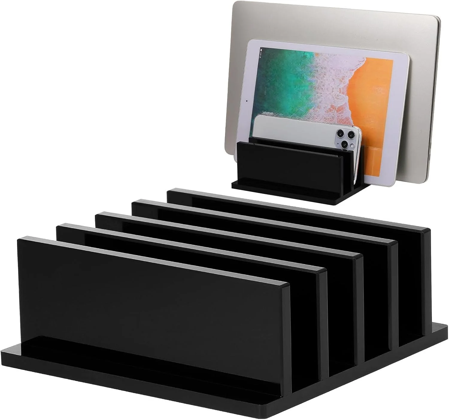 پایه نگهدارنده عمودی لپ تاپ اکرلیک Frienda، دارای 4 محفظه، مناسب برای لپ تاپ هایی با ضخامت کمتر از 2 سانتی متر (مشکی)