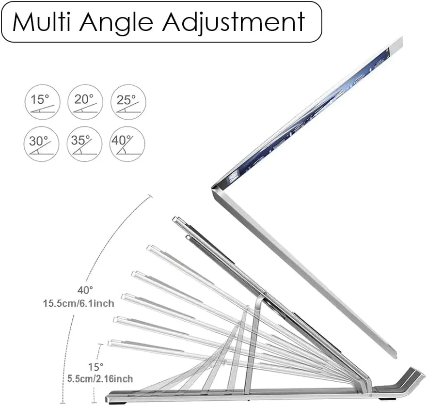 پایه لپتاپ HEXAR، پایه تاشو آلیاژ فولادی نوتبوک، نگهدارنده جهانی قابل تنظیم لپتاپ برای تبلتها، سازگار با آیپد، نوتبوک، 7 زاویه ارتفاع قابل تنظیم (نقرهای) پایه لپتاپ HEXAR، پایه تاشو آلیاژ فولادی نوتبوک، نگهدارنده جهانی قابل تنظیم لپتاپ برای تبلتها، سازگار با آیپد، نوتبوک، 7 زاویه ارتفاع قابل تنظیم (نقرهای)