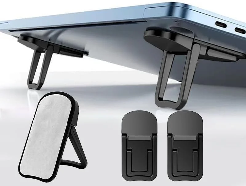 پایه تاشو لپ تاپ، پایه قابل حمل کیبورد کامپیوتر با 2 زاویه قابل تنظیم، پایه نامرئی خود چسب نوت بوک و بالابر کیبورد برای میز (مشکی) - 2 عدد