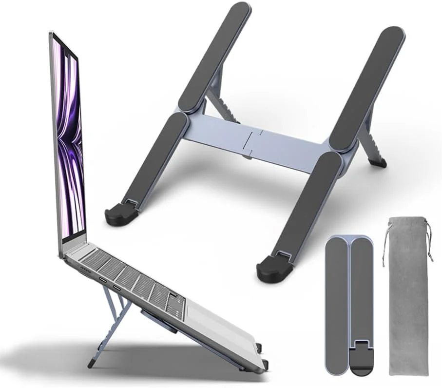 پایه تاشو و قابل حمل لپ تاپ برای میز، پایه سبک وزن تبلت برای سفر کاری، کتابخانه، کافه، نگهدارنده آلومینیومی ارگونومیک کامپیوتر با 6 سطح ارتفاع برای لپ تاپ های 10-16 اینچی [فوق العاده جمع و جور]