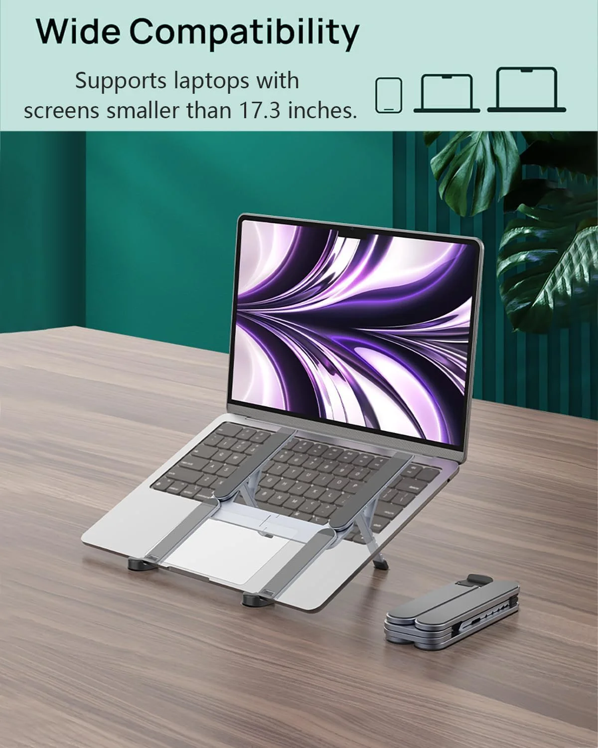 پایه تاشو و قابل حمل لپ تاپ برای میز، پایه سبک وزن تبلت برای سفر کاری، کتابخانه، کافه، نگهدارنده آلومینیومی ارگونومیک کامپیوتر با 6 سطح ارتفاع برای لپ تاپ های 10-16 اینچی [فوق العاده جمع و جور]
