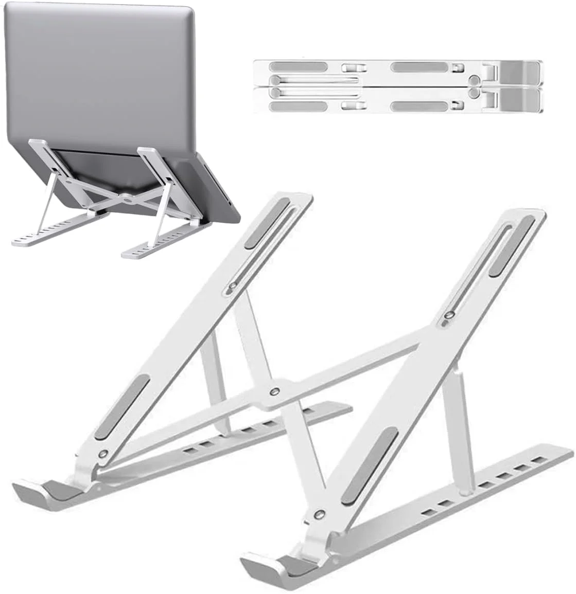 پایه لپ تاپ قابل حمل برای میز، با 13 زاویه قابل تنظیم، تاشو، ABS ارگونومیک، سازگار با لپ تاپ ها و آیپد (11-17 اینچ) (سفید)