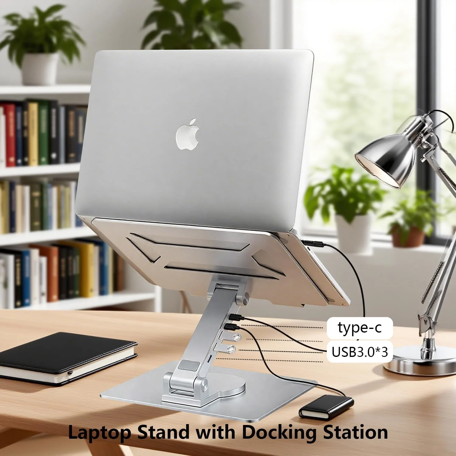 پایه لپ تاپ با ایستگاه اتصال USB C 6 در 1، توان رسانی 7 واتی، پورت Туре-с*1، USB 3.0×3 (5 گیگابیت بر ثانیه) سازگار با MacBook Pro/Air، iPad Pro، XPS، Thinkpad