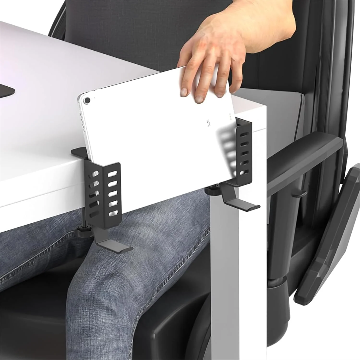 نگهدارنده لپ‌تاپ کنار میز بدون نیاز به سوراخکاری، آویز نگهدارنده لپ‌تاپ برای دفتر و خانه، گیره نگهدارنده کنار میز برای لپ‌تاپ، دفتر و خانه (مشکی)