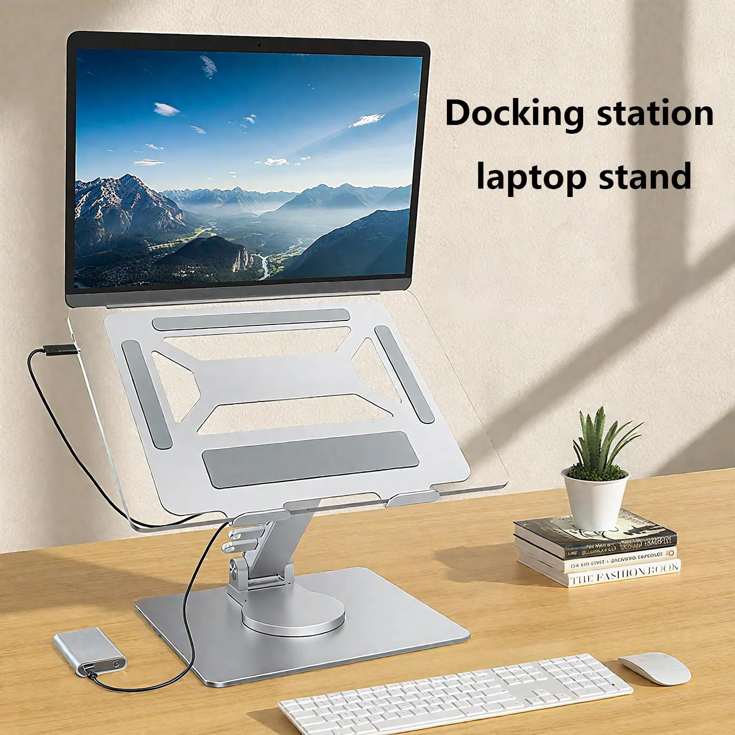 پایه لپ تاپ با ایستگاه اتصال USB C 6 در 1، توان رسانی 7 واتی، پورت Туре-с*1، USB 3.0×3 (5 گیگابیت بر ثانیه) سازگار با MacBook Pro/Air، iPad Pro، XPS، Thinkpad