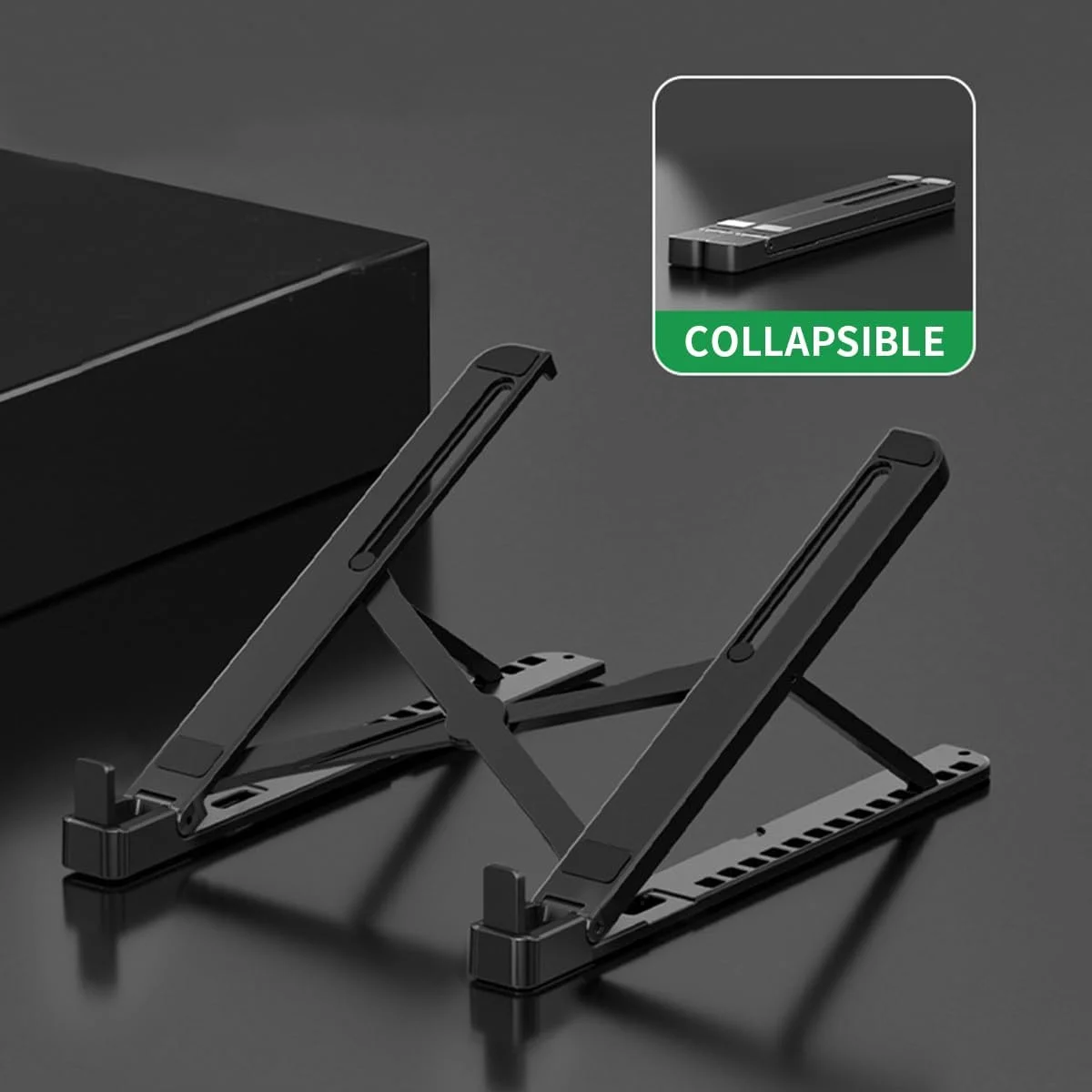 پایه لپ تاپ برای میز، پایه لپ تاپ پلاستیکی تاشو قابل حمل قابل تنظیم، پایه کامپیوتر نوت بوک برای لپ تاپ های 11-17 اینچی، تبلت ها - مشکی