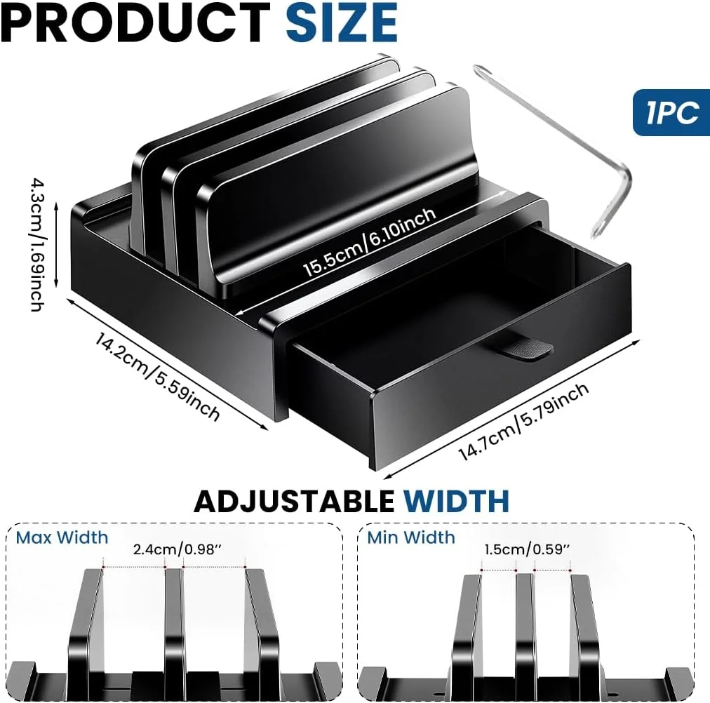 پایه عمودی لپ‌تاپ ELEPHANTBOAT® با کشو، نگهدارنده رومیزی آلومینیومی قابل تنظیم، صرفه‌جویی در فضا برای مک‌بوک پرو/ایر، نوت‌بوک، پایه تبلت، سازگار با دل، اچ‌پی، سرفیس، 2 اسلات