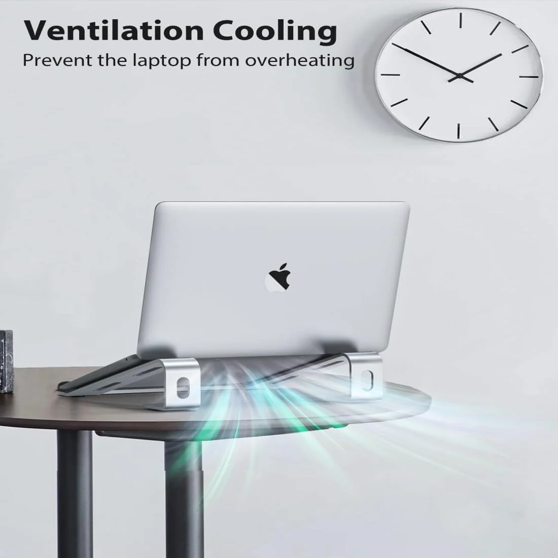 پایه لپ‌تاپ و کامپیوتر رومیزی با استراحتگاه مچ دست، طراحی ارگونومیک، پایه آلومینیومی قابل تنظیم، پایه خنک‌کننده چند منظوره تاشو و سبک وزن - نقره‌ای