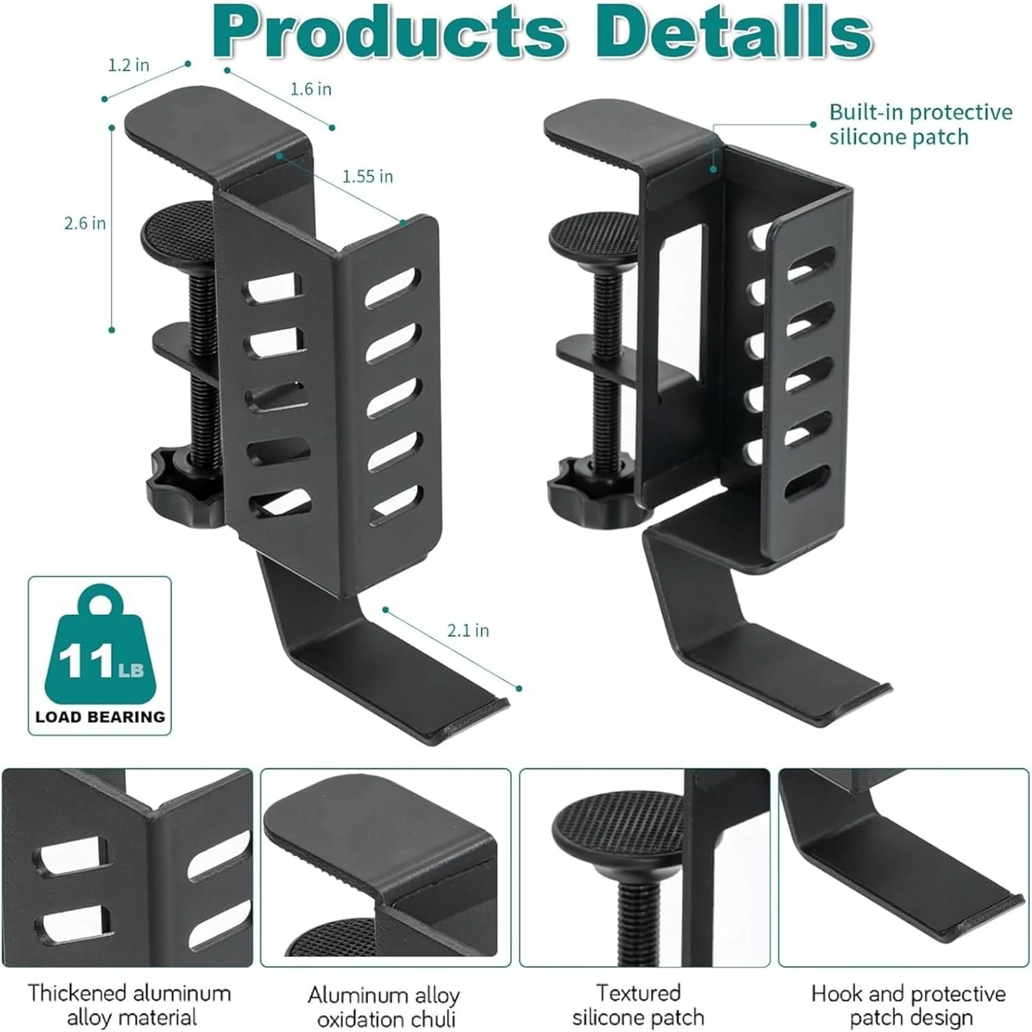 نگهدارنده لپ‌تاپ کنار میز بدون نیاز به سوراخکاری، آویز نگهدارنده لپ‌تاپ برای دفتر و خانه، گیره نگهدارنده کنار میز برای لپ‌تاپ، دفتر و خانه (مشکی)