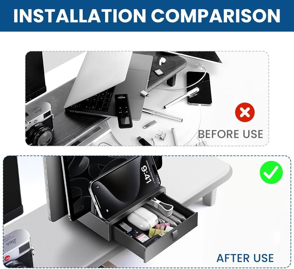 پایه عمودی لپ‌تاپ ELEPHANTBOAT® با کشو، نگهدارنده رومیزی آلومینیومی قابل تنظیم، صرفه‌جویی در فضا برای مک‌بوک پرو/ایر، نوت‌بوک، پایه تبلت، سازگار با دل، اچ‌پی، سرفیس، 2 اسلات
