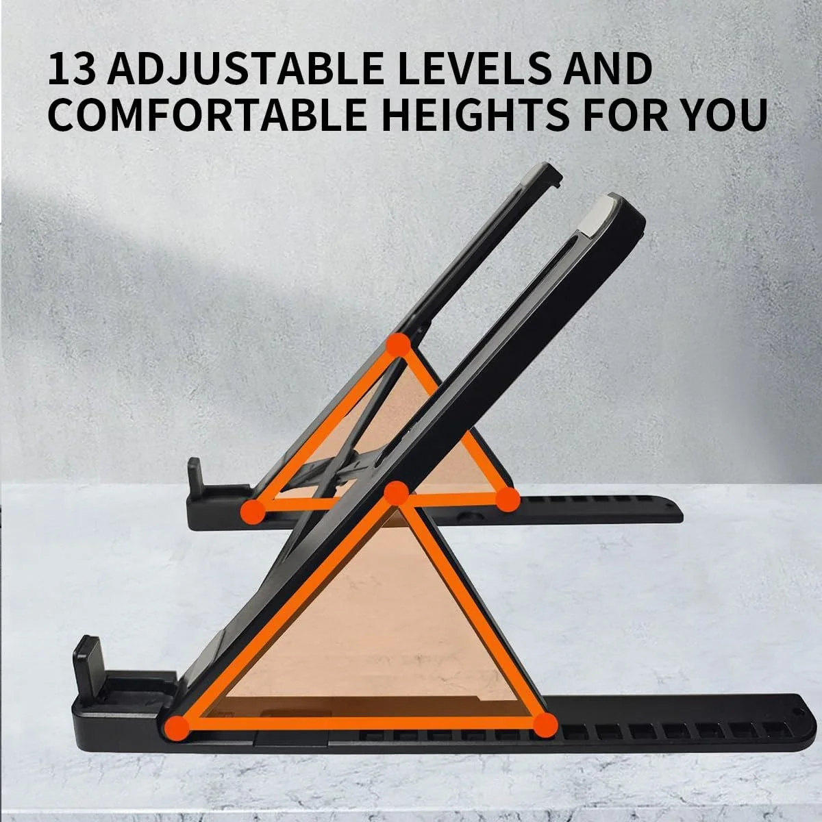پایه لپ تاپ برای میز، پایه لپ تاپ پلاستیکی تاشو قابل حمل قابل تنظیم، پایه کامپیوتر نوت بوک برای لپ تاپ های 11-17 اینچی، تبلت ها - مشکی