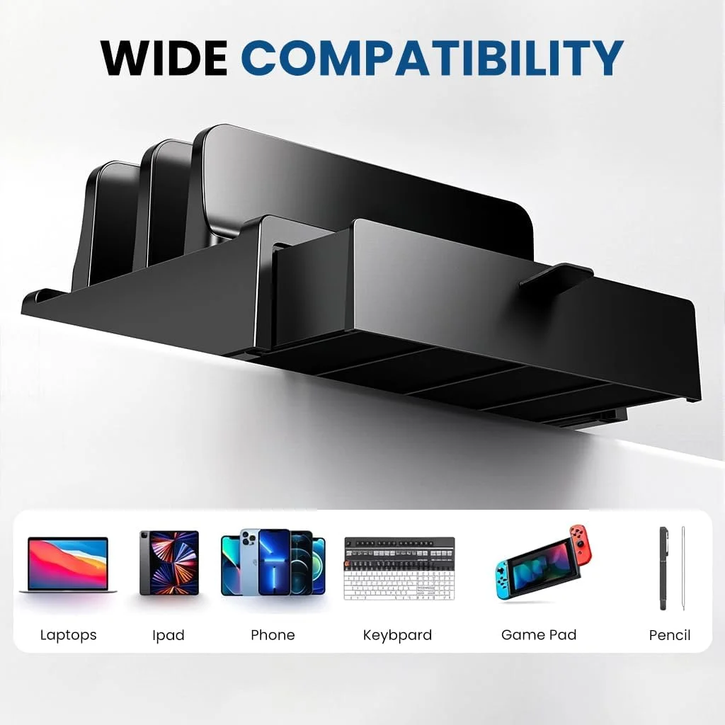 پایه عمودی لپ‌تاپ ELEPHANTBOAT® با کشو، نگهدارنده رومیزی آلومینیومی قابل تنظیم، صرفه‌جویی در فضا برای مک‌بوک پرو/ایر، نوت‌بوک، پایه تبلت، سازگار با دل، اچ‌پی، سرفیس، 2 اسلات
