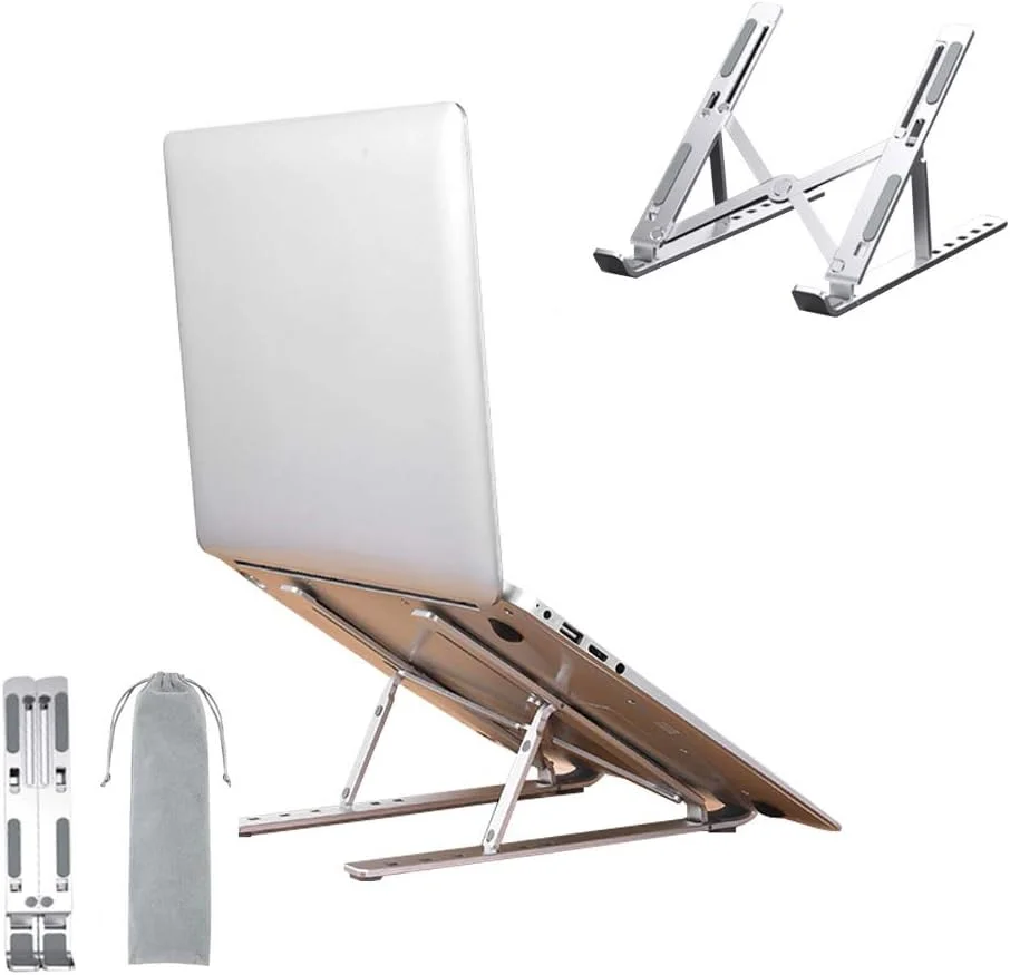 پایه لپ تاپ قابل حمل، نگهدارنده لپ تاپ، پایه کامپیوتر، پایه نوت بوک آلومینیومی با 9 زاویه قابل تنظیم و تهویه برای مک بوک ایر پرو، لنوو، دل و سایر لپ تاپ های 10-15.6 اینچی - نقره ای