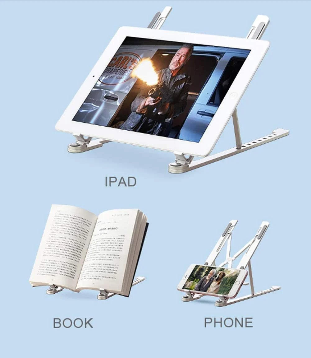 پایه لپ تاپ قابل حمل، نگهدارنده لپ تاپ، پایه کامپیوتر، پایه نوت بوک آلومینیومی با 9 زاویه قابل تنظیم و تهویه برای مک بوک ایر پرو، لنوو، دل و سایر لپ تاپ های 10-15.6 اینچی - نقره ای