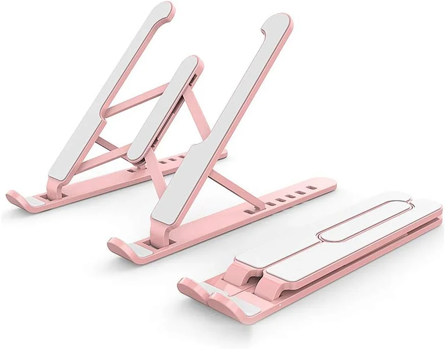 پایه تبلت و لپ تاپ قابل تنظیم بیسوفیس، نگهدارنده چند زاویه ای لپ تاپ، پایه لپ تاپ قابل حمل و تاشو برای لپ تاپ های 10-16 اینچی، طراحی توخالی - صورتی