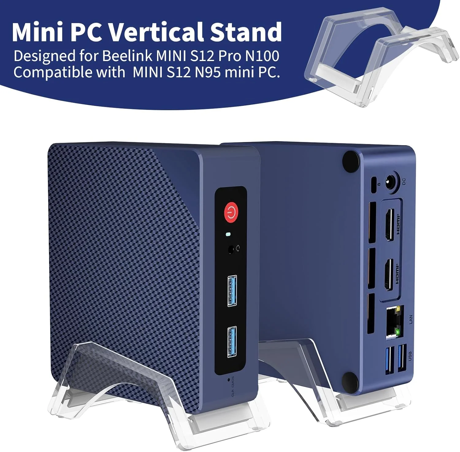 پایه رومیزی مینی پی سی برای مینی پی سی Beelink S12 Pro، نگهدارنده عمودی رومیزی اکریلیک سازگار با Beelink MINI S12 Pro N100, N95 (شفاف)