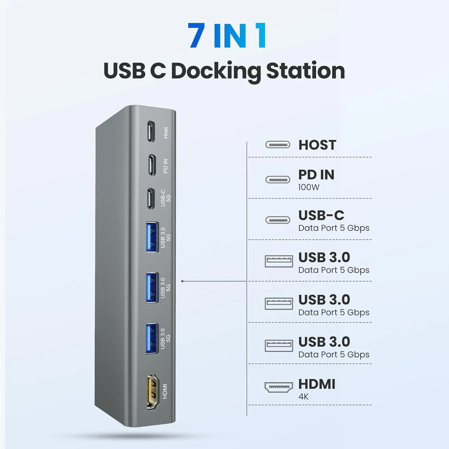 پایه لپ‌تاپ تونی با هاب USB-C جداشدنی، شارژ 100 واتی PD، خروجی HDMI با کیفیت 4K@60Hz، پورت‌های USB-A و USB-C 3.0، پورت هاست، نگهدارنده آلومینیومی ارگونومیک لپ‌تاپ برای لپ‌تاپ‌های 10-17 اینچی، مک‌بوک و غیره (خاکستری روشن)
