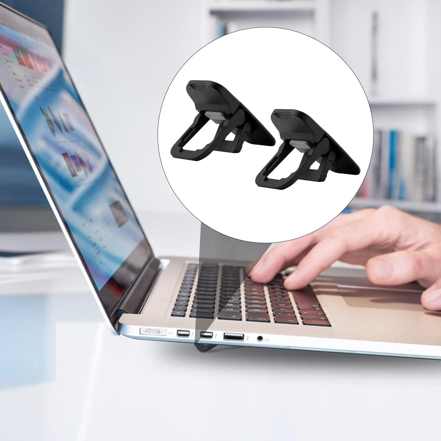 پایه لپ تاپ کوچک قابل حمل BIGTHREE، پایه تاشو صفحه کلید کامپیوتر، بالابر صفحه کلید قابل حمل تاشو نامرئی خود چسب با 2 زاویه قابل تنظیم، برای نوت بوک MacBook/Air/HP و غیره