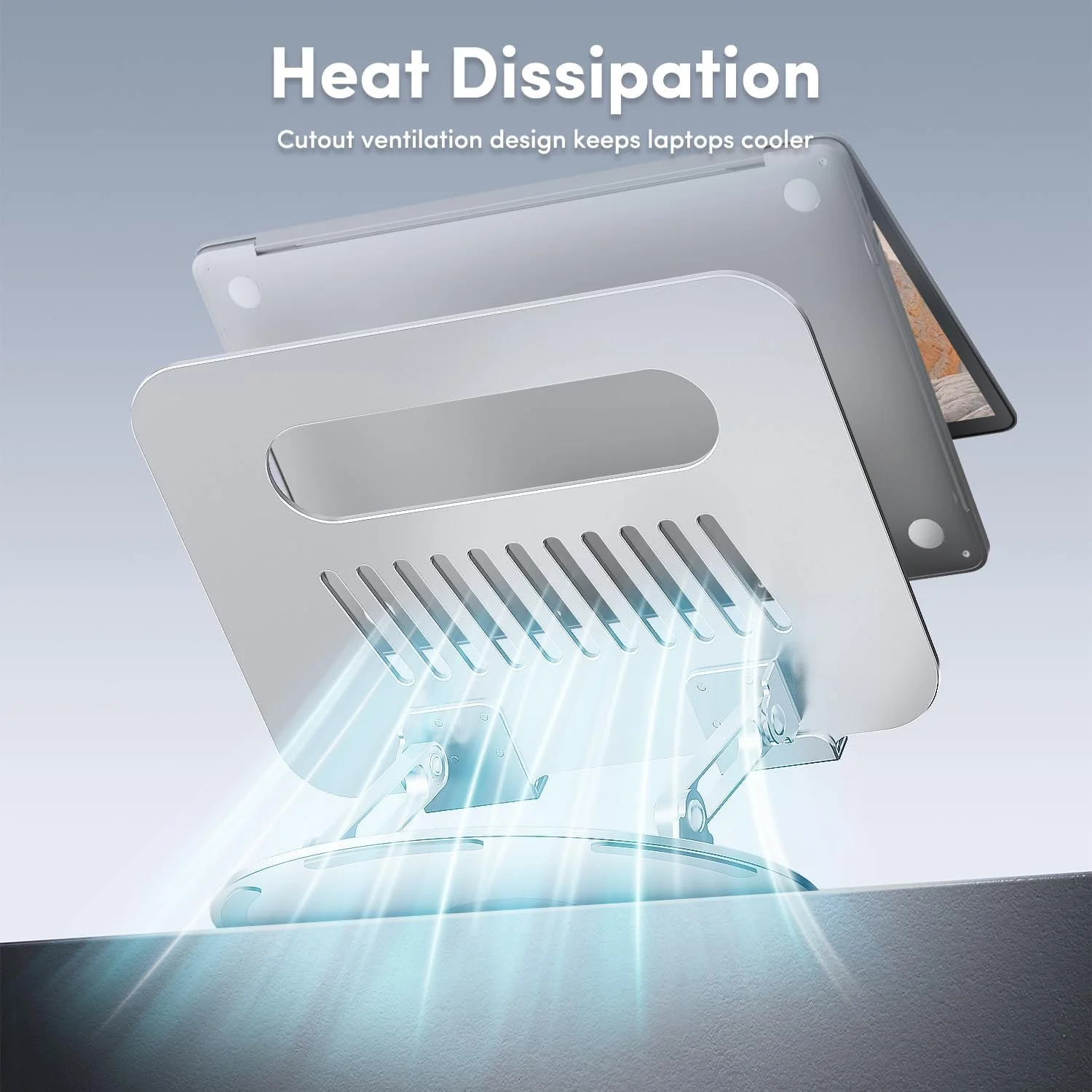 پایه لپ‌تاپ قابل تنظیم با پایه چرخان 360 درجه، پایه کامپیوتر ارگونومیک برای میز، نگهدارنده تاشو و قابل حمل لپ‌تاپ مناسب برای همه مک‌بوک‌ها و لپ‌تاپ‌های 10-16 اینچی، نقره‌ای