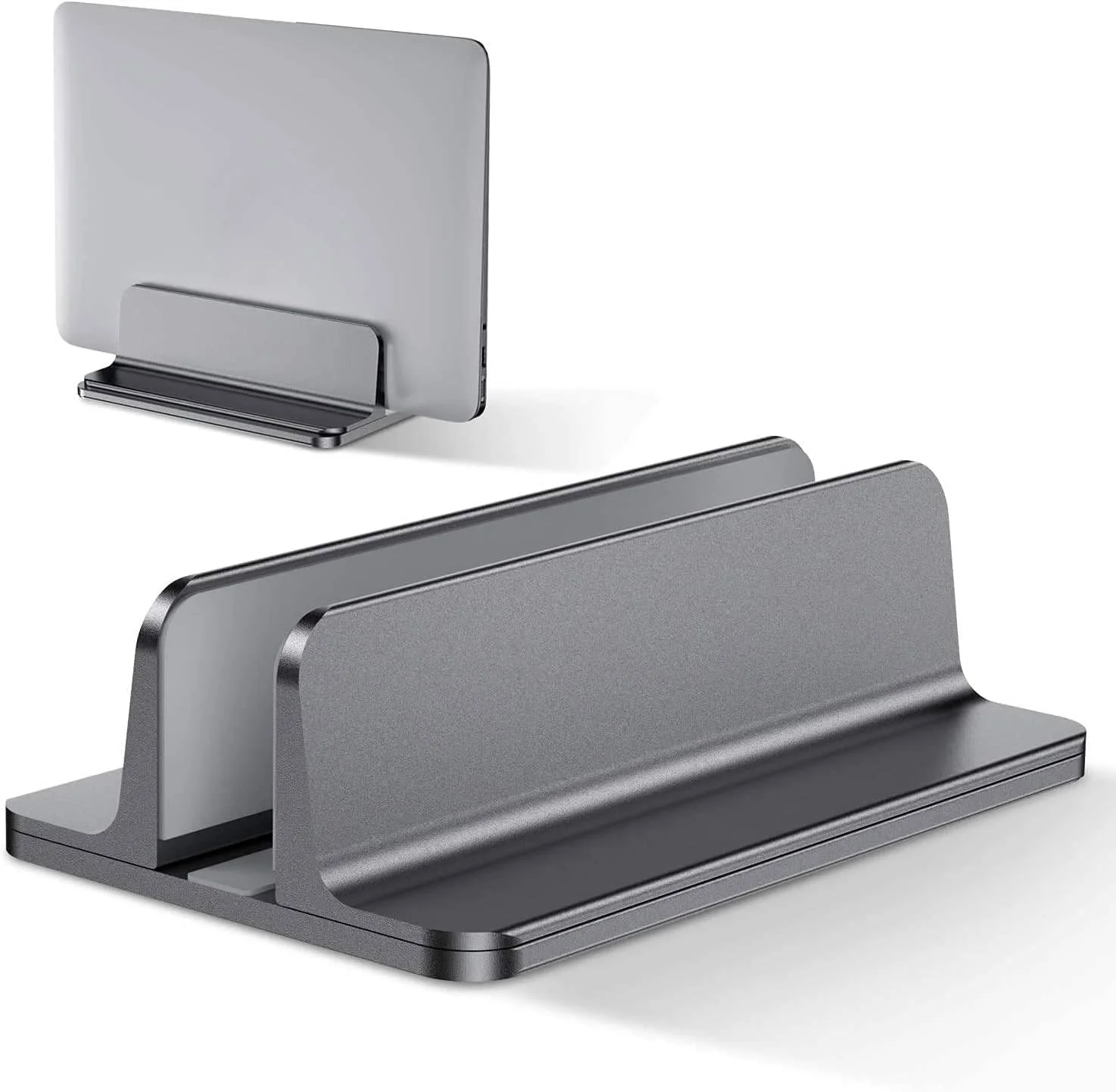 پایه عمودی لپ تاپ، پایه آلومینیومی رومیزی، با اندازه پایه قابل تنظیم، نگهدارنده لوازم جانبی کامپیوتر لپ تاپ، سازگار با تمام لپ تاپ های گیمینگ، برای خانه و دفتر، خاکستری