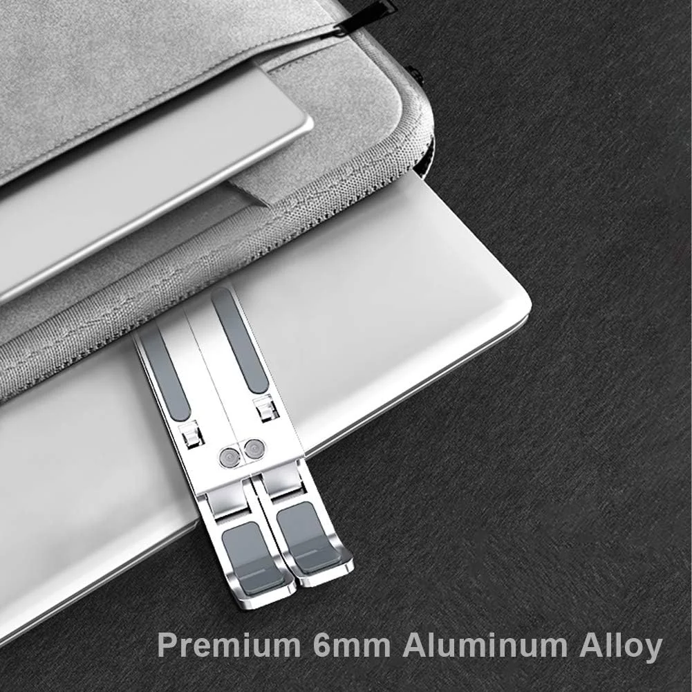 پایه لپ تاپ قابل حمل، نگهدارنده لپ تاپ، پایه کامپیوتر، پایه نوت بوک آلومینیومی با 9 زاویه قابل تنظیم و تهویه برای مک بوک ایر پرو، لنوو، دل و سایر لپ تاپ های 10-15.6 اینچی - نقره ای