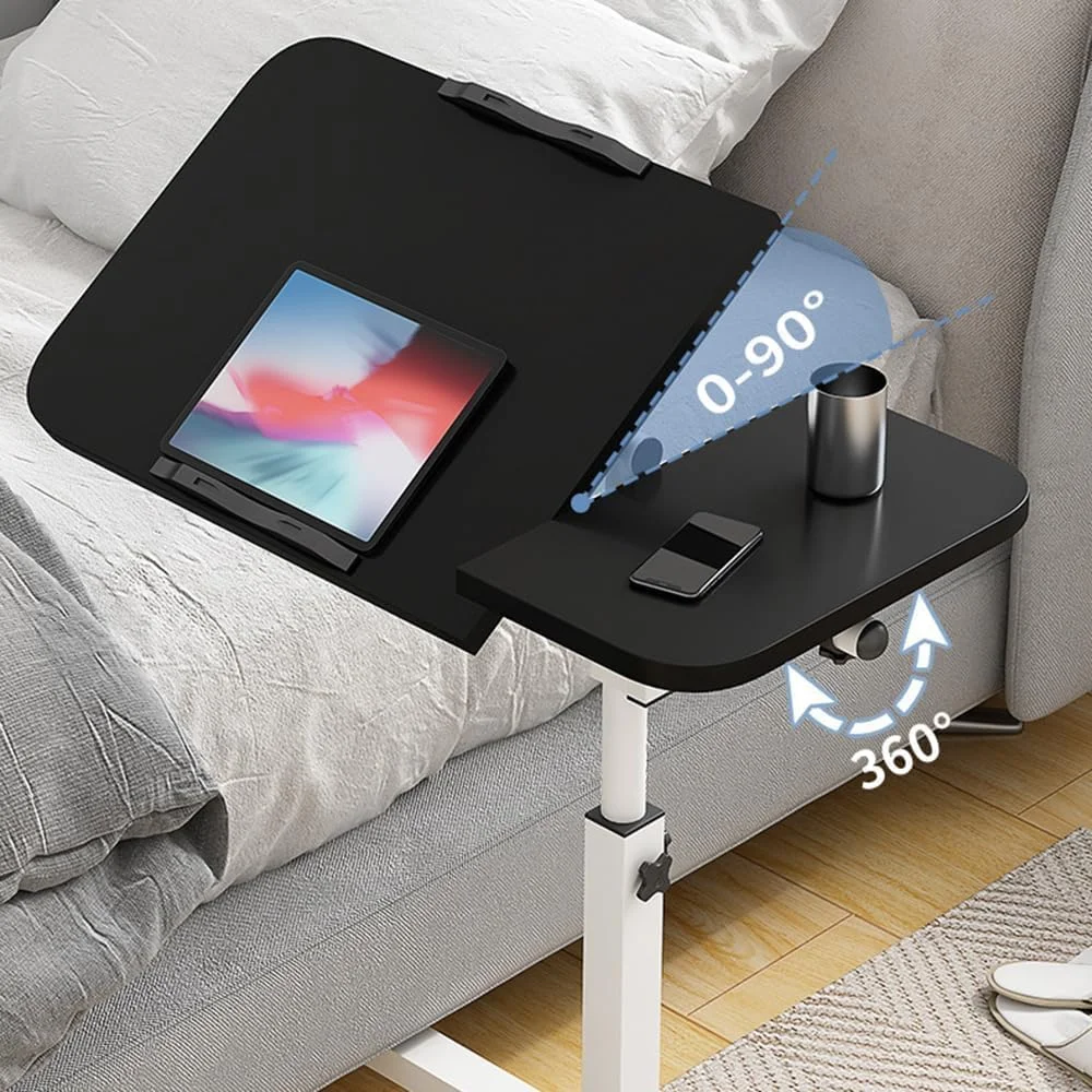 میز لپ‌تاپ چرخشی و بالابر برای خانه و دفتر، میز کنار تختی متحرک با غلتک، پایه کامپیوتر قابل تنظیم، با 4 چرخ میز کنار مبل، میز قهوه خوری 60 * 40 (مشکی)