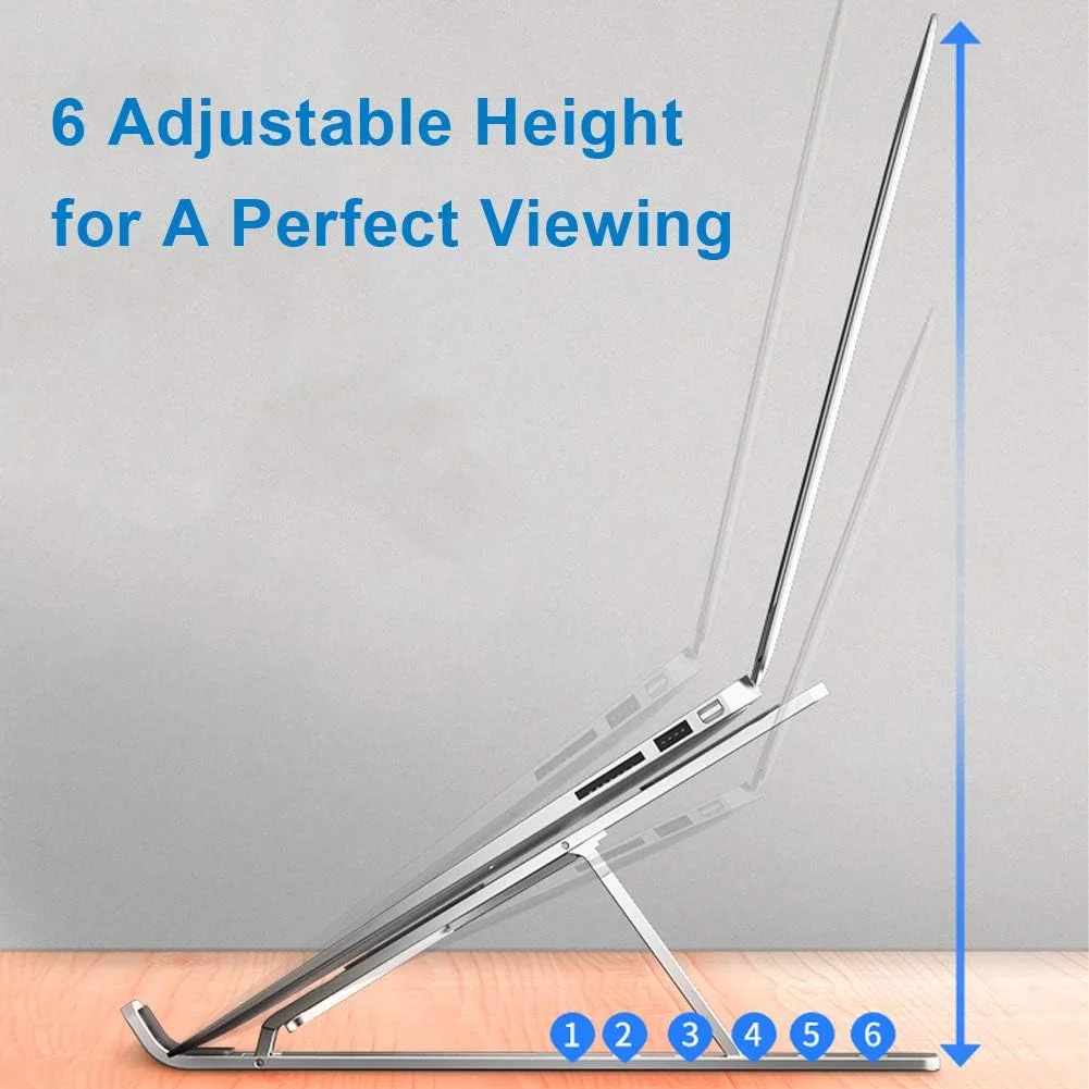 پایه لپ تاپ قابل حمل، نگهدارنده لپ تاپ، پایه کامپیوتر، پایه نوت بوک آلومینیومی با 9 زاویه قابل تنظیم و تهویه برای مک بوک ایر پرو، لنوو، دل و سایر لپ تاپ های 10-15.6 اینچی - نقره ای