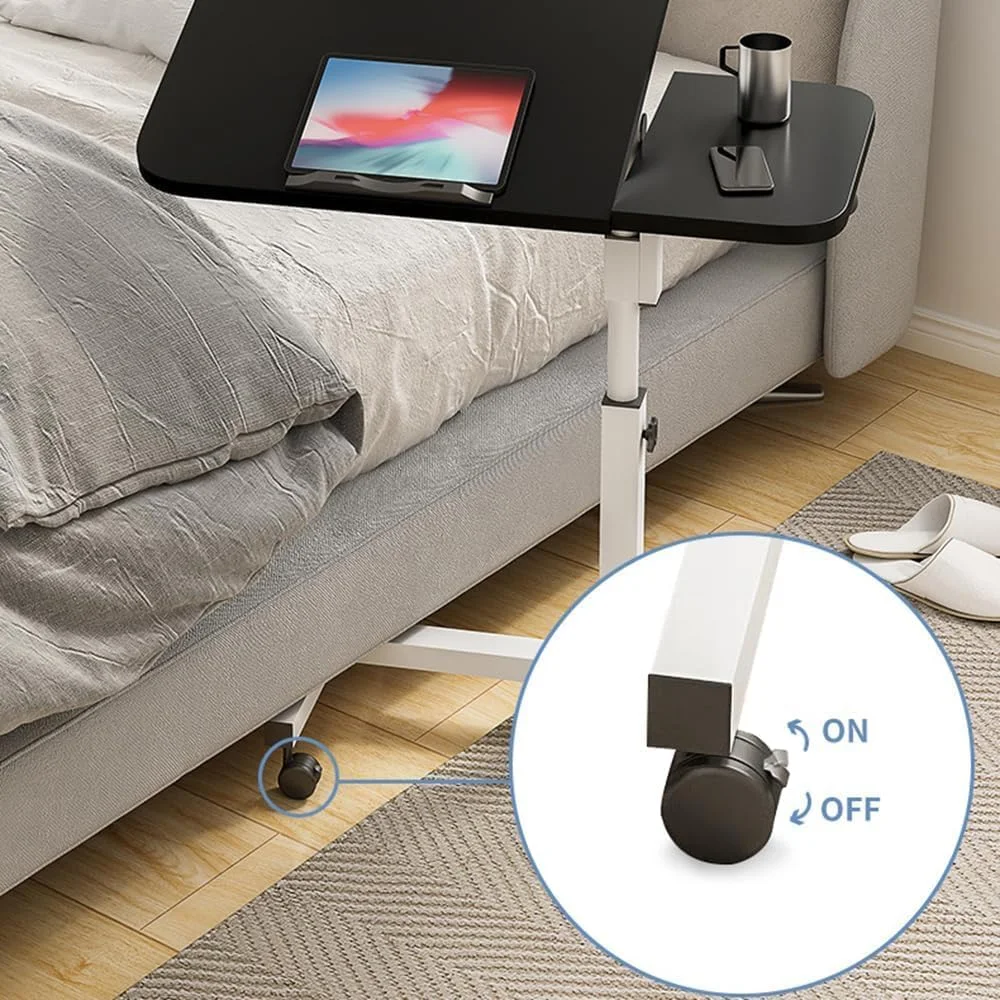 میز لپ‌تاپ چرخشی و بالابر برای خانه و دفتر، میز کنار تختی متحرک با غلتک، پایه کامپیوتر قابل تنظیم، با 4 چرخ میز کنار مبل، میز قهوه خوری 60 * 40 (مشکی)