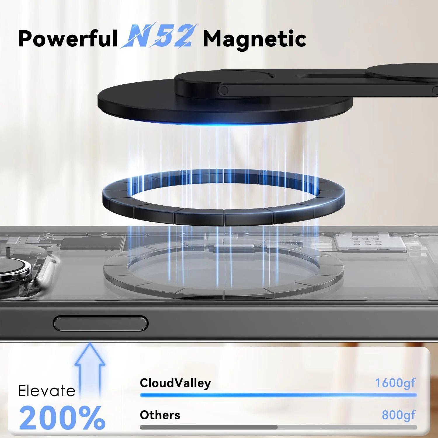 پایه نگهدارنده مغناطیسی گوشی موبایل CloudValley برای لپ‌تاپ، پایه دوربین پیوسته قابل تنظیم سه بعدی سازگار با سری iPhone Mag و همه گوشی‌ها، براکت نگهدارنده تاشو برای مانیتور تسلا PC Gym، مشکی