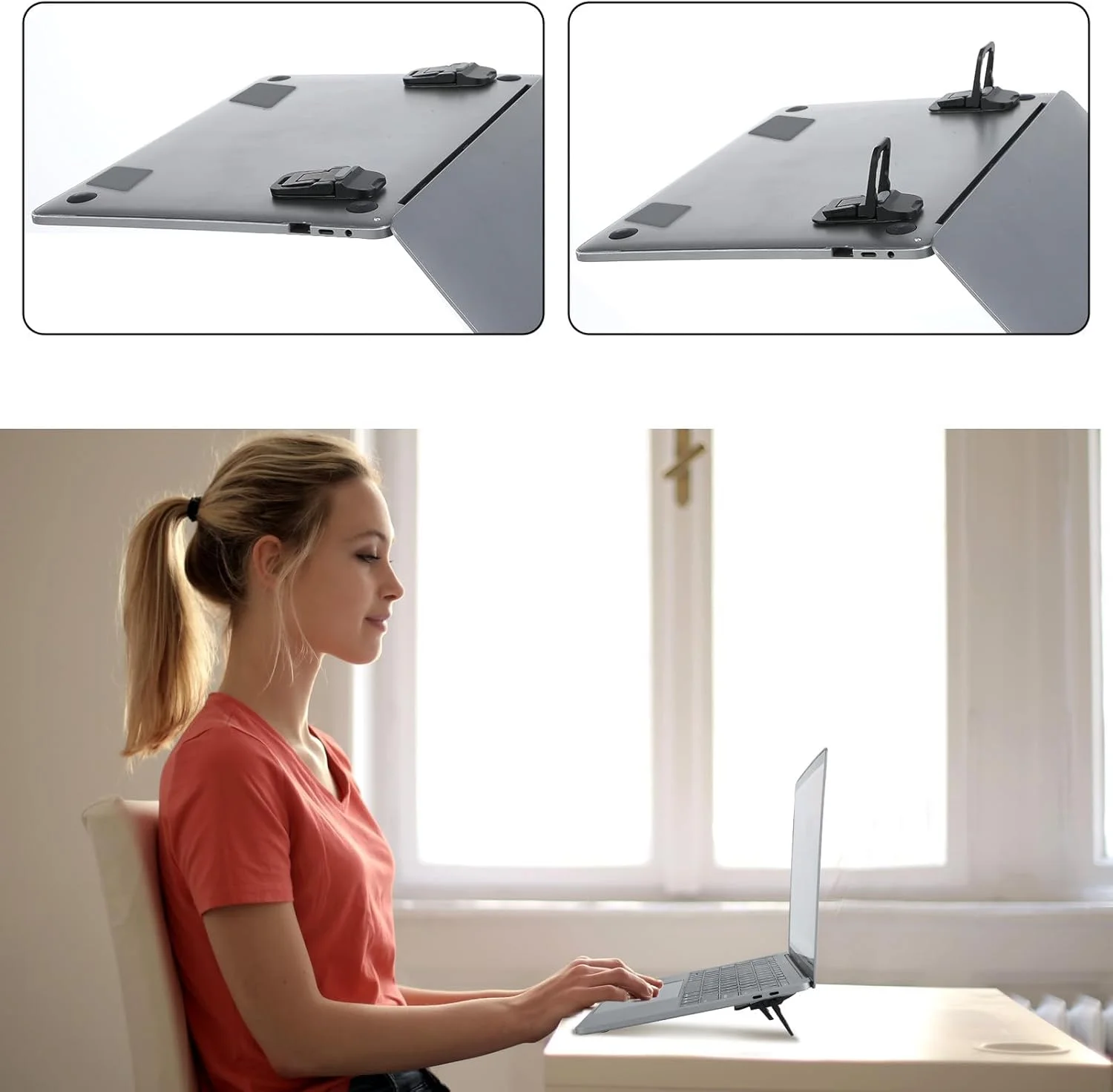 پایه لپ تاپ کوچک قابل حمل BIGTHREE، پایه تاشو صفحه کلید کامپیوتر، بالابر صفحه کلید قابل حمل تاشو نامرئی خود چسب با 2 زاویه قابل تنظیم، برای نوت بوک MacBook/Air/HP و غیره