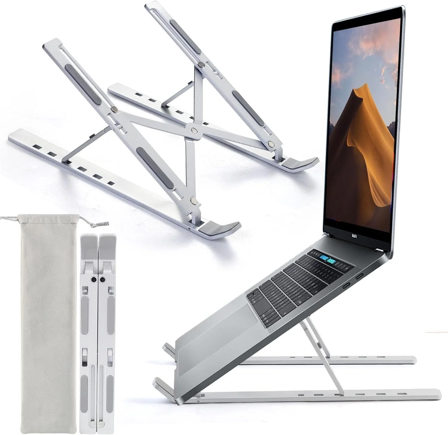 پایه لپ تاپ برای میز، پایه قابل تنظیم لپ تاپ ABS+سیلیکون تاشو قابل حمل، پایه خنک کننده لپ تاپ تهویه دار برای مک بوک پرو ایر، لنوو، دل، اچ پی