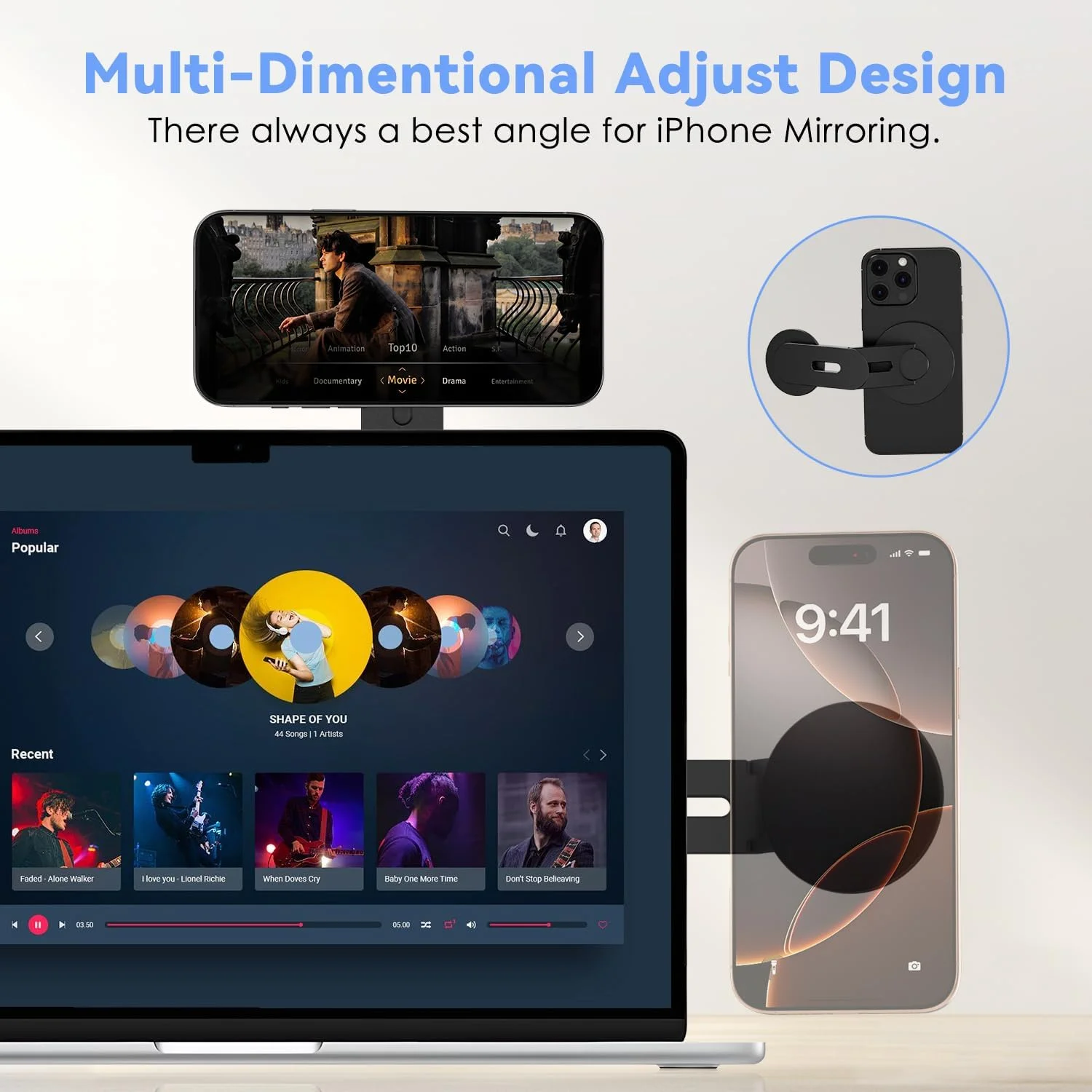 پایه نگهدارنده مغناطیسی گوشی موبایل CloudValley برای لپ‌تاپ، پایه دوربین پیوسته قابل تنظیم سه بعدی سازگار با سری iPhone Mag و همه گوشی‌ها، براکت نگهدارنده تاشو برای مانیتور تسلا PC Gym، مشکی