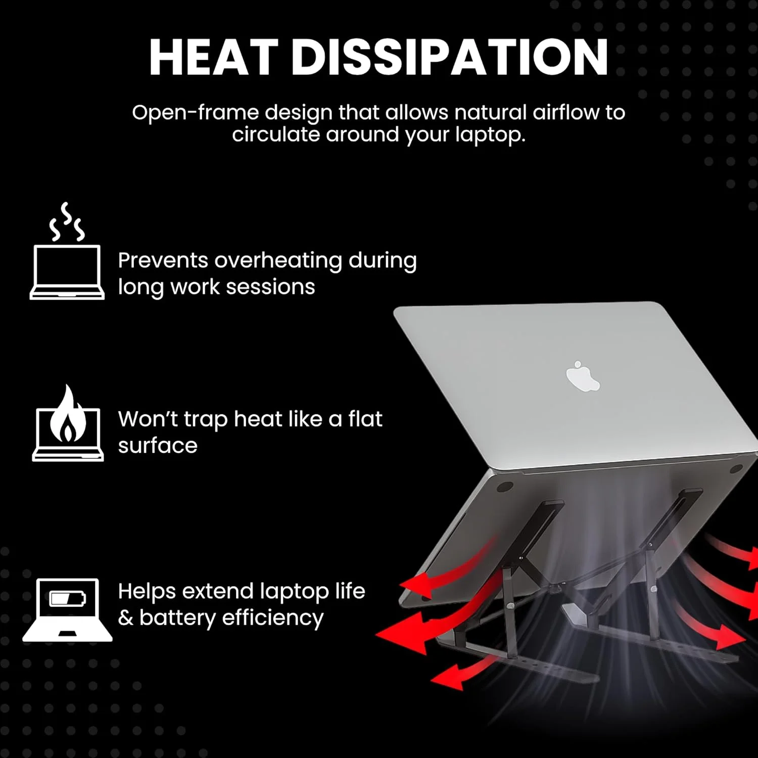 پایه لپ تاپ آلومینیومی مشکی قابل تنظیم برای میز | پایه تاشو ارگونومیک برای لپ تاپ، تبلت، طراحی قابل حمل 7 زاویه با قابلیت ضد لغزش و خنک کننده، کیف حمل و سازگاری گسترده پایه لپ تاپ آلومینیومی مشکی قابل تنظیم برای میز | پایه تاشو ارگونومیک برای لپ تاپ، تبلت، طراحی قابل حمل 7 زاویه با قابلیت ضد لغزش و خنک کننده، کیف حمل و سازگاری گسترده