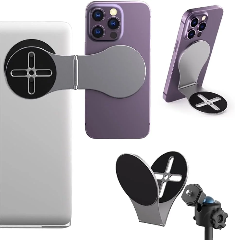 نگهدارنده مغناطیسی گوشی آزونی برای لپ‌تاپ، پایه نگهدارنده قابل تنظیم تلفن همراه طراحی شده برای مگ‌سیف، گیره نصب جانبی مانیتور کامپیوتر برای آیفون، مناسب برای کار در خانه و اداره، خاکستری