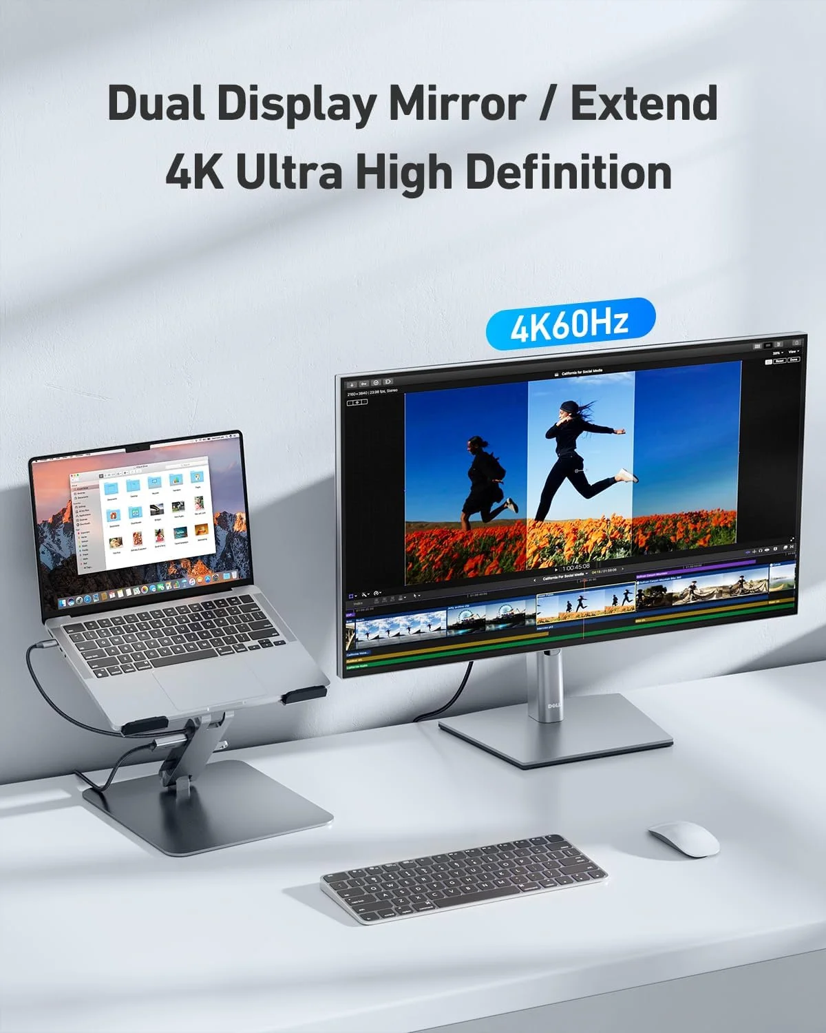 پایه لپ‌تاپ BENFEI با ایستگاه اتصال USB C 7in1، HDMI 4K@60Hz، 1*SD 1*Micro SD، توان رسانی 100 وات، 10Gbps 1*USB C 3.2 و 2*USB A 3.2 سازگار با MacBook Pro/Air، iPad Pro، XPS، Thinkpad