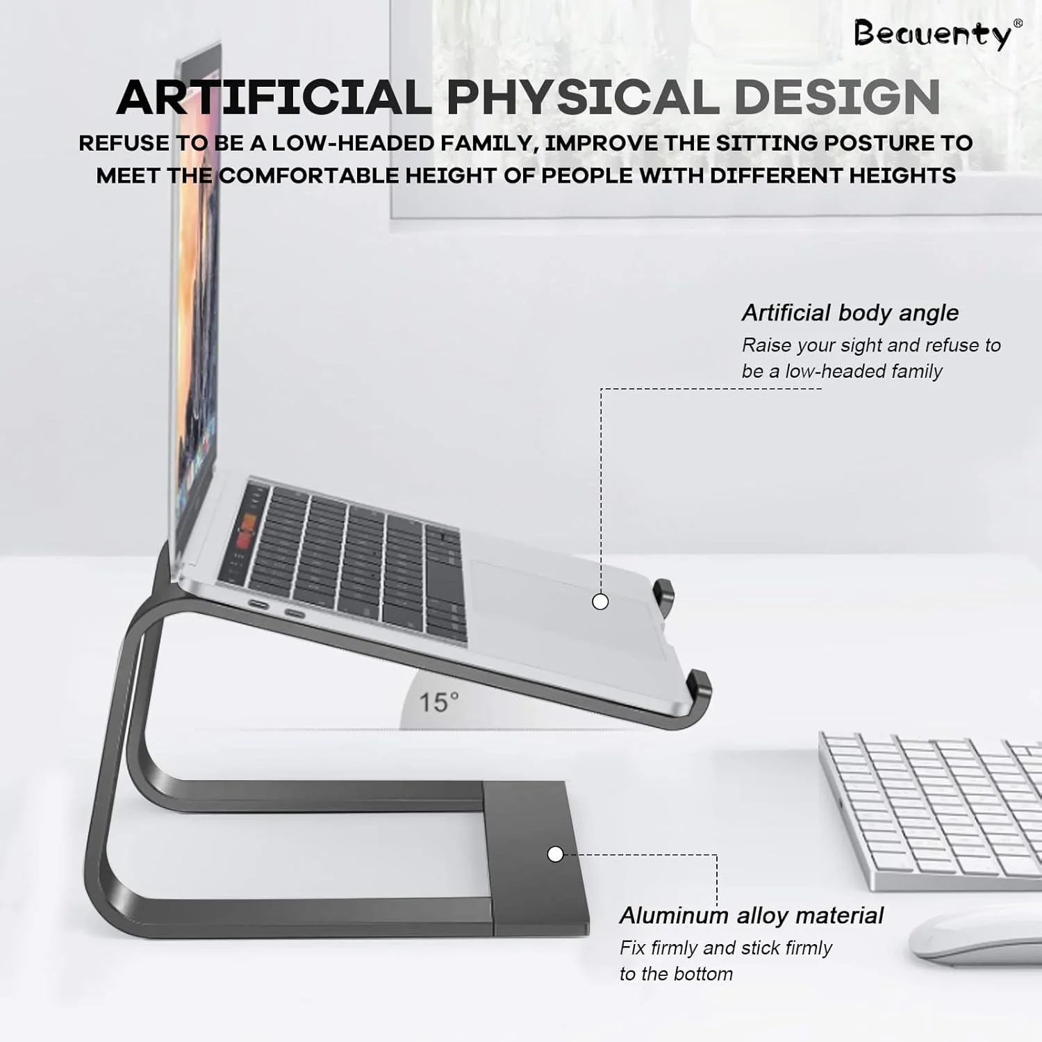 پایه لپ‌تاپ Beauenty، پایه مک‌بوک برای میز، نگهدارنده لپ‌تاپ آلیاژ آلومینیوم سازگار با کامپیوترهای نوت‌بوک 10 تا 15.6 اینچی، پایه دفع حرارت