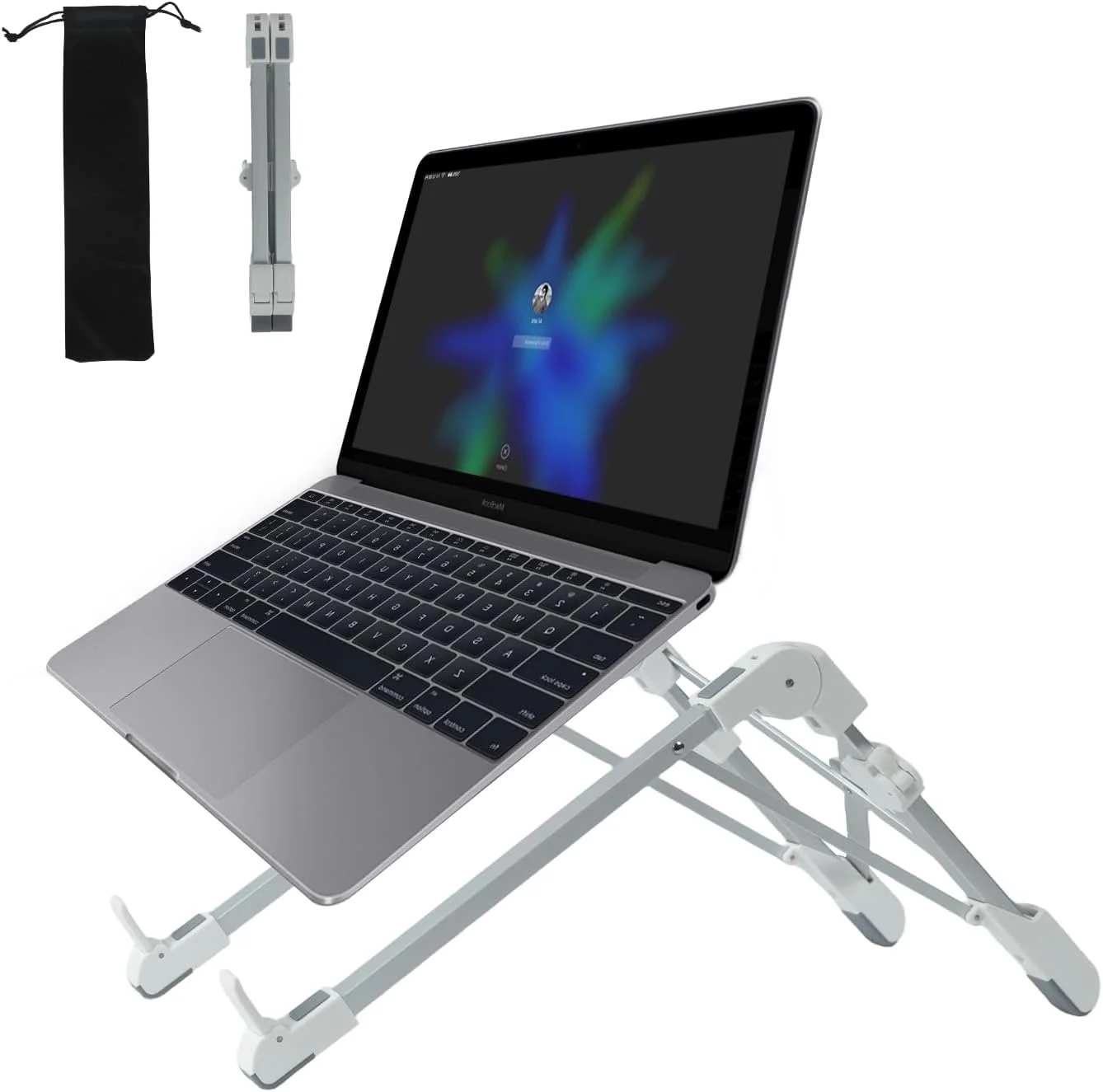 پایه لپ تاپ قابل تنظیم برای میز، پایه نوت بوک آلیاژ آلومینیوم با پدهای سیلیکونی ضد لغزش، خنک کننده تاشو، سازگار با مک بوک، آیپد، اچ پی، دل، پایه نوت بوک و موارد دیگر، سفید