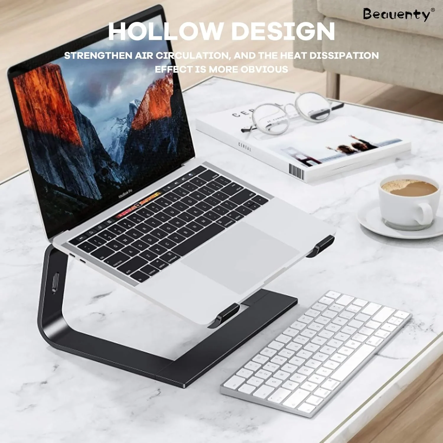 پایه لپ‌تاپ Beauenty، پایه مک‌بوک برای میز، نگهدارنده لپ‌تاپ آلیاژ آلومینیوم سازگار با کامپیوترهای نوت‌بوک 10 تا 15.6 اینچی، پایه دفع حرارت