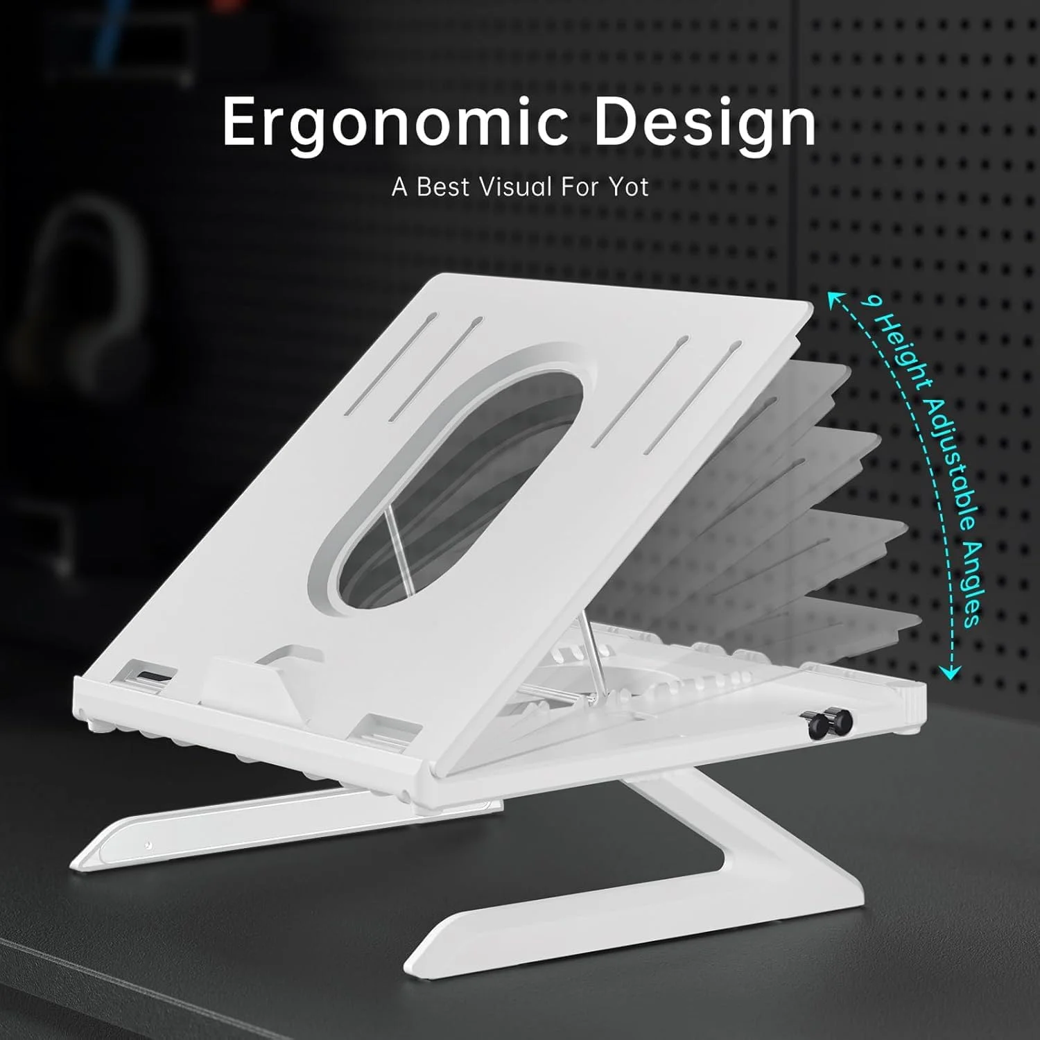 پایه لپ‌تاپ چند منظوره قابل تنظیم Angju با نگهدارنده تلفن - پایه تاشو قابل حمل ارگونومیک لپ‌تاپ با دریچه حرارتی برای میز - سازگار با مک‌بوک، سرفیس لپ‌تاپ (9-15.6 اینچ)