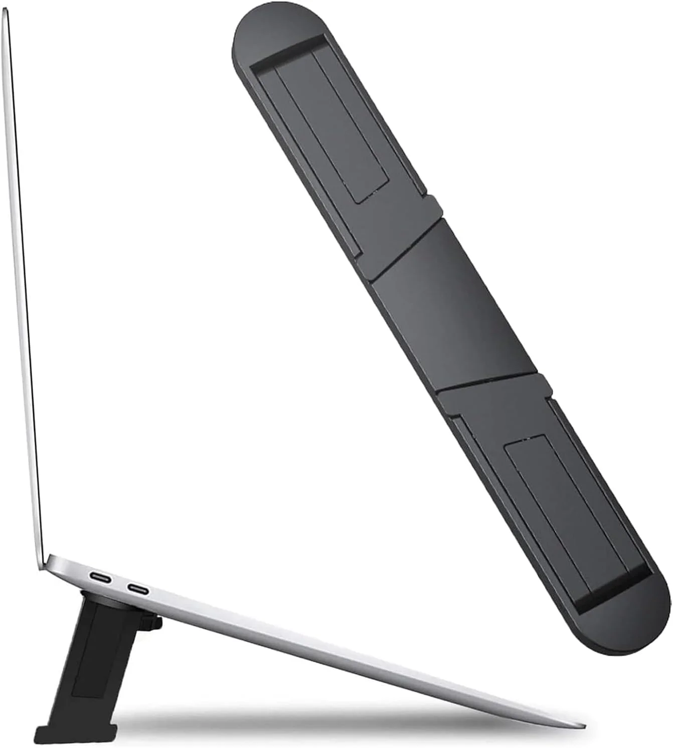 پایه لپ تاپ ALMEKAQUZ، نگهدارنده تاشو و قابل حمل لپ تاپ، پایه ارگونومیک نامرئی چسبی با قابلیت تنظیم 2 سطح برای لپ تاپ ها و تبلت های 11 تا 17 اینچی (مشکی)
