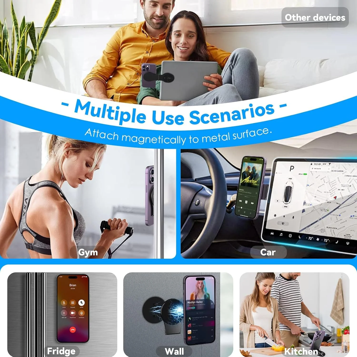 نگهدارنده مغناطیسی گوشی آزونی برای لپ‌تاپ، پایه نگهدارنده قابل تنظیم تلفن همراه طراحی شده برای مگ‌سیف، گیره نصب جانبی مانیتور کامپیوتر برای آیفون، مناسب برای کار در خانه و اداره، خاکستری