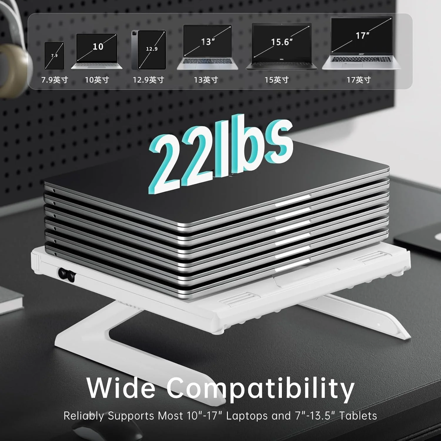 پایه لپ‌تاپ چند منظوره قابل تنظیم Angju با نگهدارنده تلفن - پایه تاشو قابل حمل ارگونومیک لپ‌تاپ با دریچه حرارتی برای میز - سازگار با مک‌بوک، سرفیس لپ‌تاپ (9-15.6 اینچ)