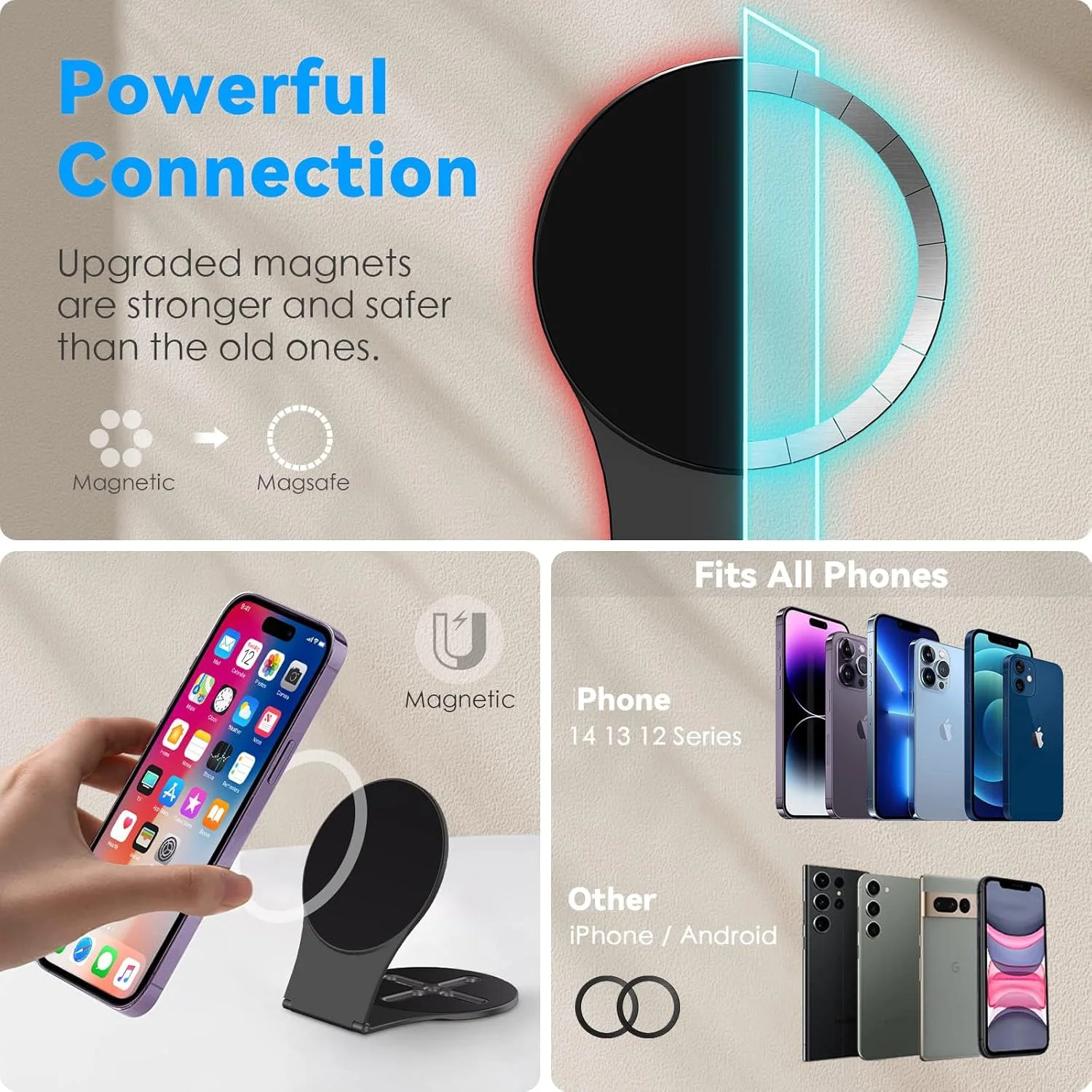 نگهدارنده مغناطیسی گوشی آزونی برای لپ‌تاپ، پایه نگهدارنده قابل تنظیم تلفن همراه طراحی شده برای مگ‌سیف، گیره نصب جانبی مانیتور کامپیوتر برای آیفون، مناسب برای کار در خانه و اداره، خاکستری