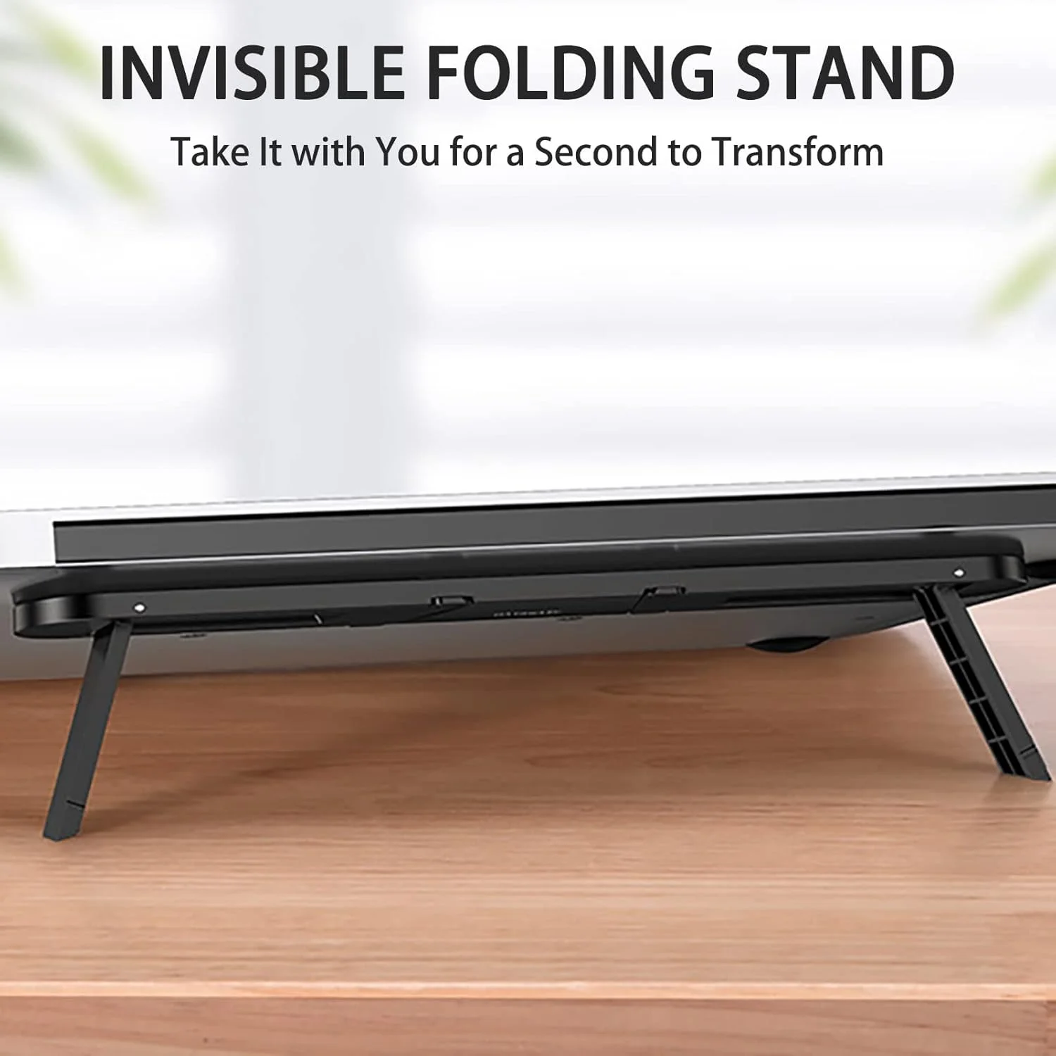 پایه لپ تاپ ALMEKAQUZ، نگهدارنده تاشو و قابل حمل لپ تاپ، پایه ارگونومیک نامرئی چسبی با قابلیت تنظیم 2 سطح برای لپ تاپ ها و تبلت های 11 تا 17 اینچی (مشکی)