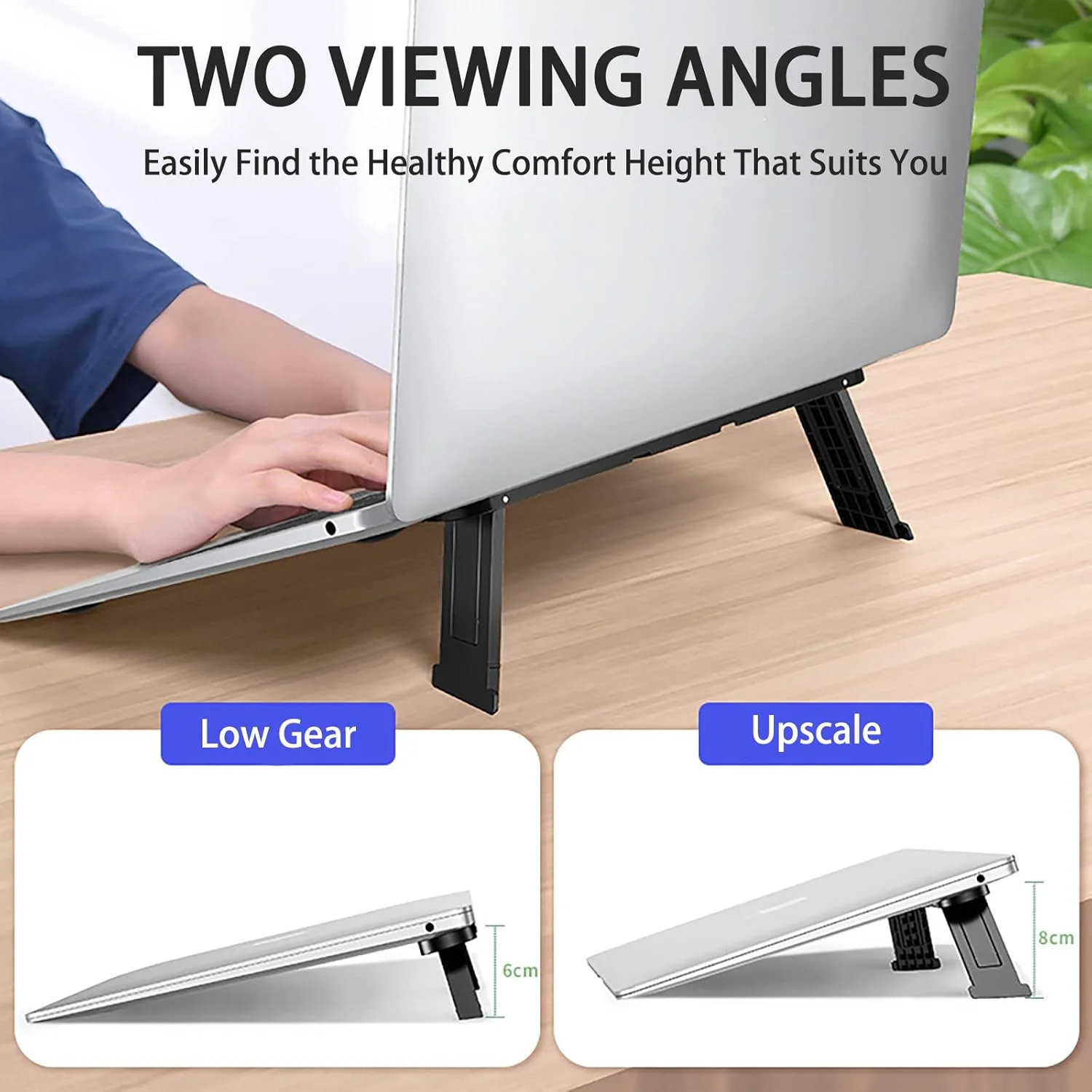 پایه لپ تاپ ALMEKAQUZ، نگهدارنده تاشو و قابل حمل لپ تاپ، پایه ارگونومیک نامرئی چسبی با قابلیت تنظیم 2 سطح برای لپ تاپ ها و تبلت های 11 تا 17 اینچی (مشکی)