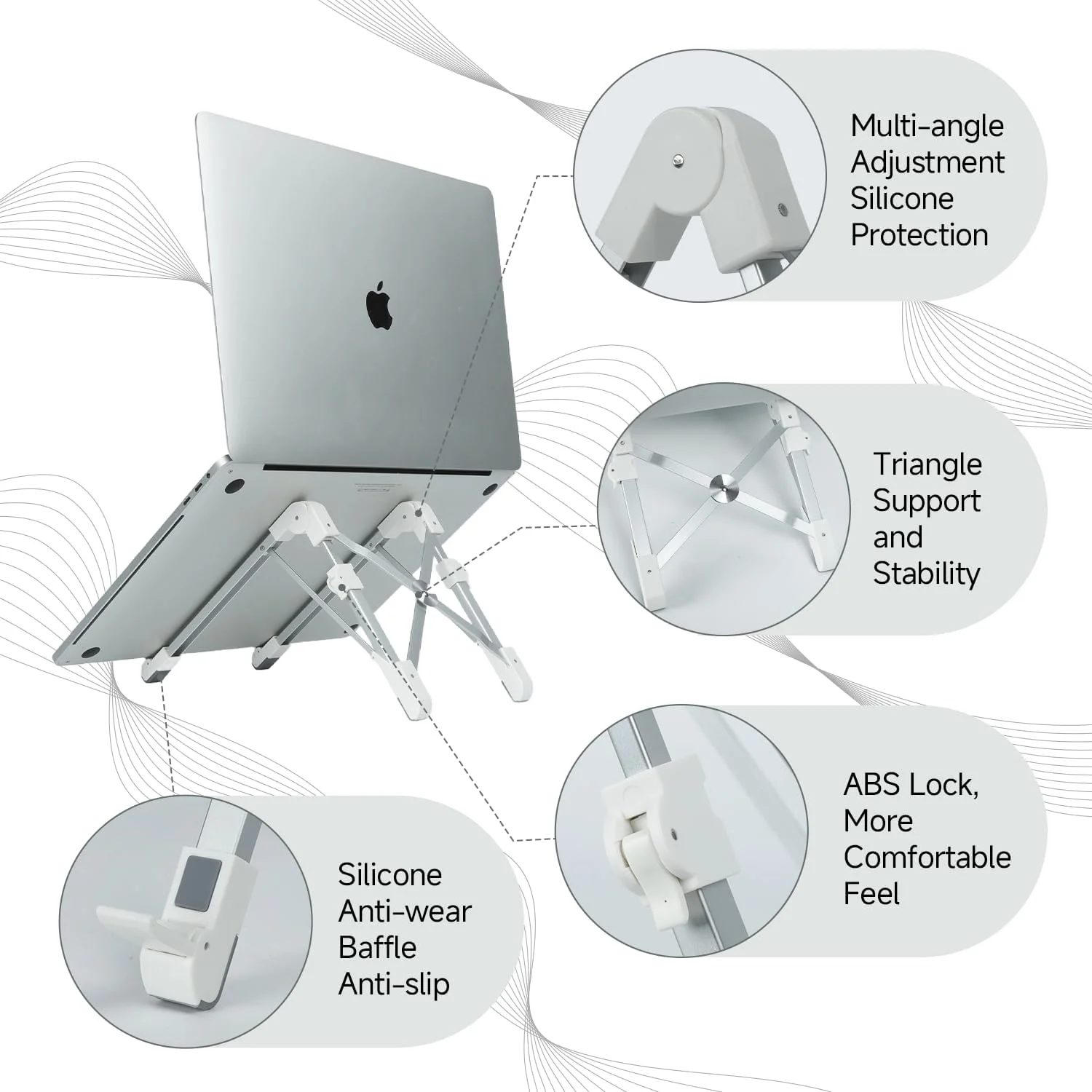 پایه لپ تاپ قابل تنظیم برای میز، پایه نوت بوک آلیاژ آلومینیوم با پدهای سیلیکونی ضد لغزش، خنک کننده تاشو، سازگار با مک بوک، آیپد، اچ پی، دل، پایه نوت بوک و موارد دیگر، سفید