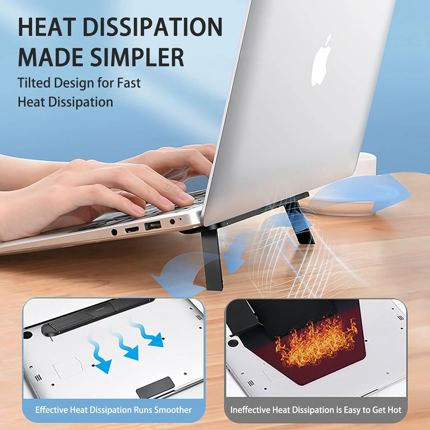 پایه لپ تاپ ALMEKAQUZ، نگهدارنده تاشو و قابل حمل لپ تاپ، پایه ارگونومیک نامرئی چسبی با قابلیت تنظیم 2 سطح برای لپ تاپ ها و تبلت های 11 تا 17 اینچی (مشکی)